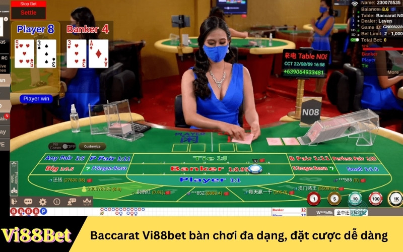 Baccarat Vi88bet bàn chơi đa dạng, đặt cược dễ dàng